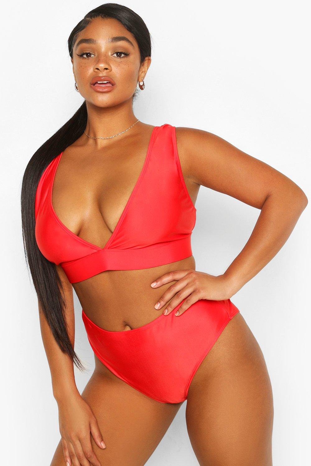 red plunge bikini
